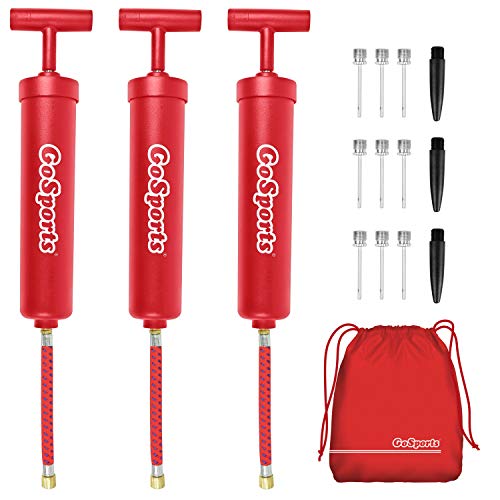 GoSports Sports Ball Inflation Pump 3 Pack with Needles & Travel Bag Great for Parents, Coaches and Sports Camps