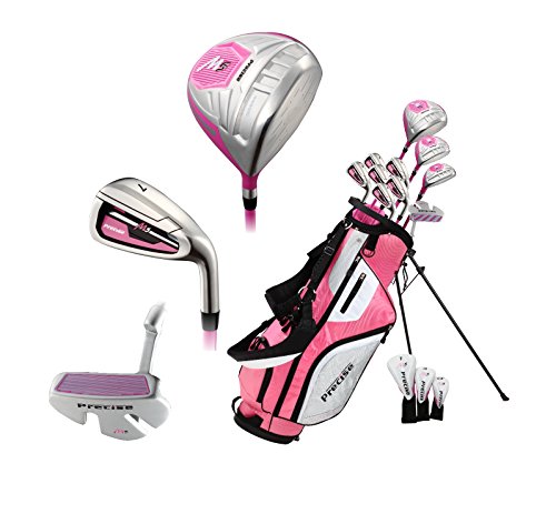 Top Line Ladies Pink Right Handed M5 Golf Club Set for Petite Ladies ( Height 5′ to 5’3″ ) , Includes: Driver, Wood, Hybrid, 5,6,7,8,9, PW Stainless Irons, Putter, Graphite Shafts, Bag & 3 HCs
