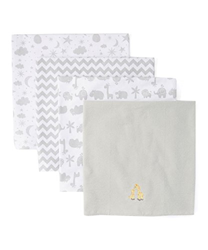Spasilk Receiving Baby Blanket, 100% Cotton Flannel Blanket, Pack of 4, Gray Giraffe