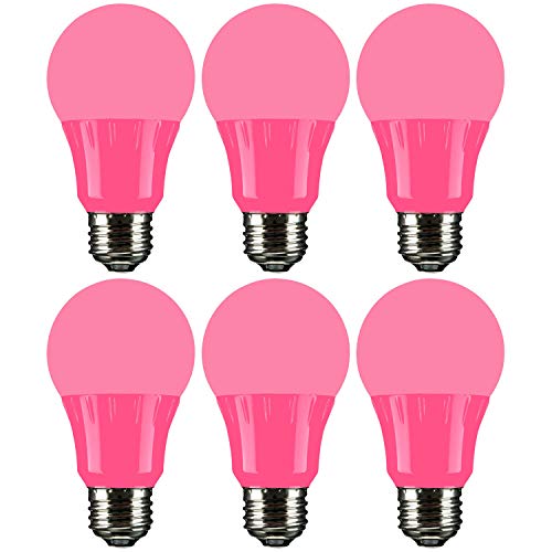 Sunlite 40473 LED A19 Colored Light Bulb, 3 Watts (25w Equivalent), E26 Medium Base, Non-Dimmable, UL Listed, Party Decoration, Holiday Lighting, 6 Count, Pink
