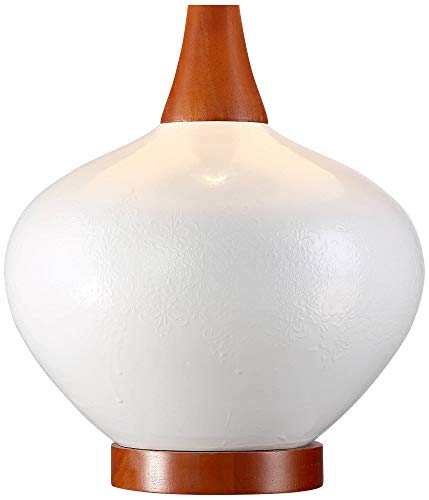 360 Lighting Brice Mid Century Modern Accent Table Lamp 23″ High Ivory Ceramic Wood Neck Off White Tapered Drum Shade for Bedroom Living Room House Home Bedside Nightstand Office Family | The Storepaperoomates Retail Market - Fast Affordable Shopping