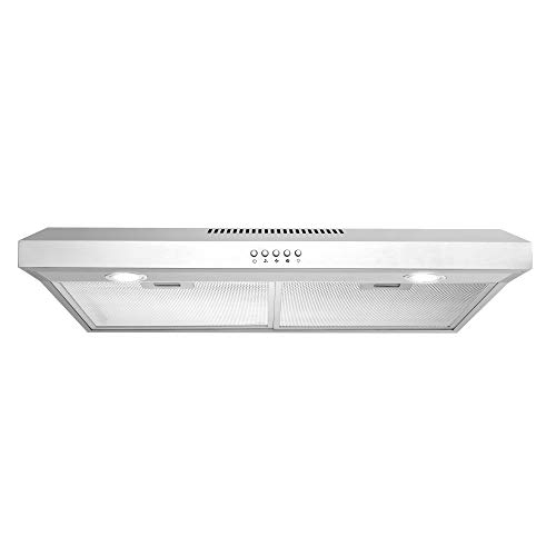 COSMO 5U30 30 in. Under Cabinet Range Hood with Ducted/Ductless Convertible (Kit Not Included), Slim Kitchen Over Stove Vent, 3 Speed Exhaust Fan, Reusable Filter, LED Lights in Stainless Steel