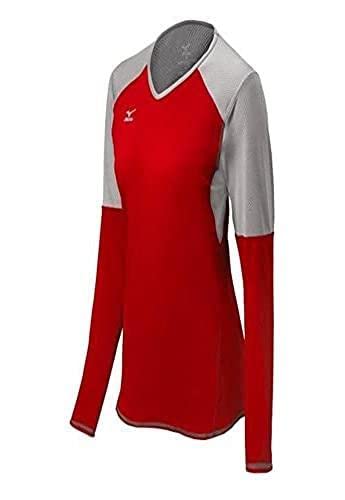 Mizuno Women’s Techno VI Long Sleeve Volleyball Jersey, Red/Silver, Large