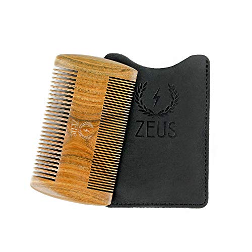 ZEUS Double-Sided Sandalwood Comb with Leather Sheath, Wooden Sandalwood Beard & Mustache Comb, Everyday Travel Comb – R31