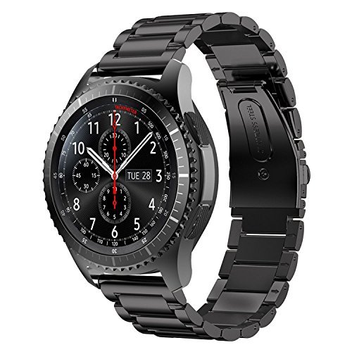 Gear S3 Frontier Band XL/Large, Oitom Premium Solid Stainless Steel Watch Bands Link Bracelet Strap for Samsung Gear S3 Classic Gear S3 Frontier Galaxy Watch 46mm Smart Watch Fitness Black