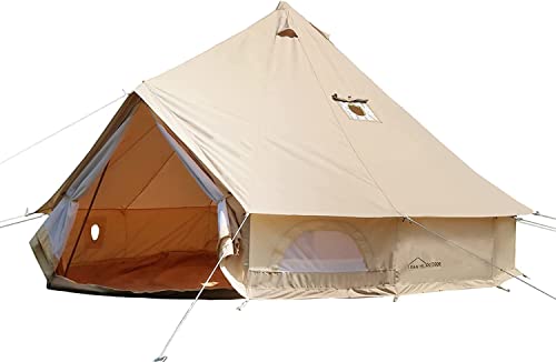 DANCHEL OUTDOOR B5 Pro Glamping Canvas Tent with 2 Stove Jacks Camping, 4 Season Waterproof Luxury Bell Tents for 4 Person 100% Cotton Yurts for All Year Living, 13ft/4M