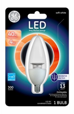 GE Lighting 37161 LED Light Bulb, Soft White,Dimmable, 300 Lumens, 4-Watt – Quantity 4