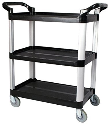 Utility Service Cart – 3 Shelf – 450 Lbs Capacity W 33″ x H 38″ x D 17″ Black