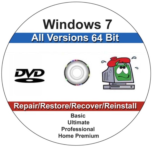 9th & Vine Compatible Windows 7 Professional, Home Premium, Ultimate & Basic 64 Bit Repair, Install, Recover & Restore DVD