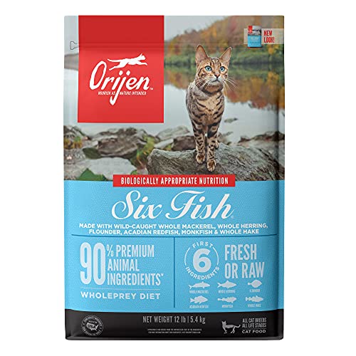 ORIJEN® Dry Cat Food, Grain Free, Premium, High Protein, Fresh & Raw Animal Ingredients, Six Fish, 12lb