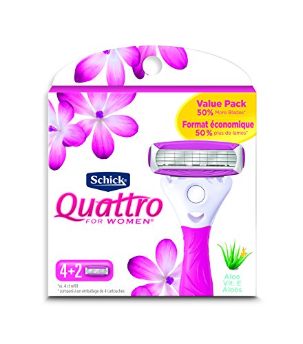 Schick Quattro Ultra Smooth Razor Blade Refills for Women Value Pack, 6 Count (Pack of 1)