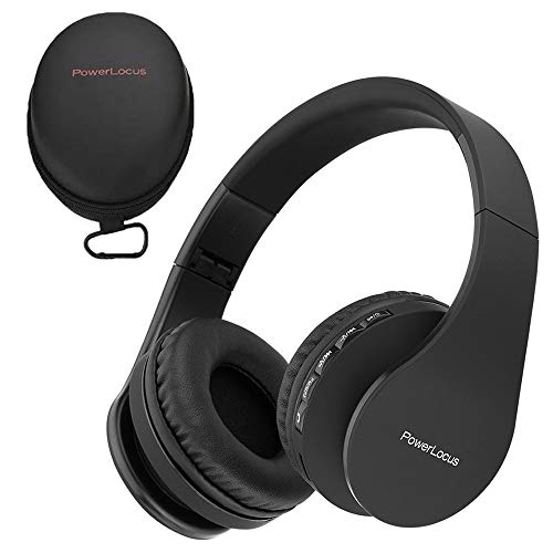 PowerLocus Wireless Bluetooth Over-Ear Stereo Foldable Headphones, Wired Headsets Rechargeable with Built-in Microphone for iPhone, Samsung, LG, iPad (Black)