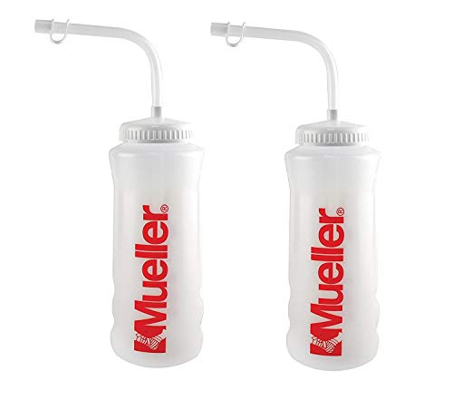 Mueller Quart Bottle w/ Straw, Natural Color w/ Red Letters