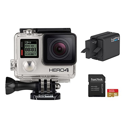 GoPro Hero 4 Silver Edition 12MP Waterproof Sports & Action Camera Bundle with 2 Batteries
