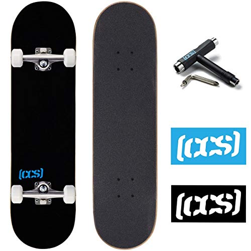 [CCS] Logo Skateboard Complete Black 8.00″ – Maple Wood – Professional Grade – Fully Assembled with Skate Tool and Stickers – Adults, Kids, Teens, Youth – Boys and Girls