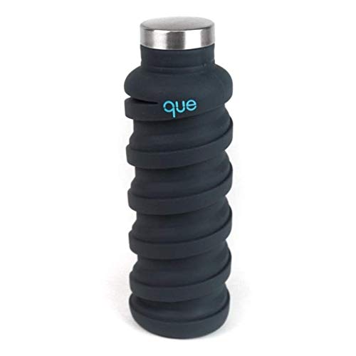 que Bottle | Designed for Travel and Outdoor. Collapsible Water Bottle – Food-Grade Silicone/BPA Free/Lightweight/Eco-Friendly – 20oz (Metallic Charcoal)