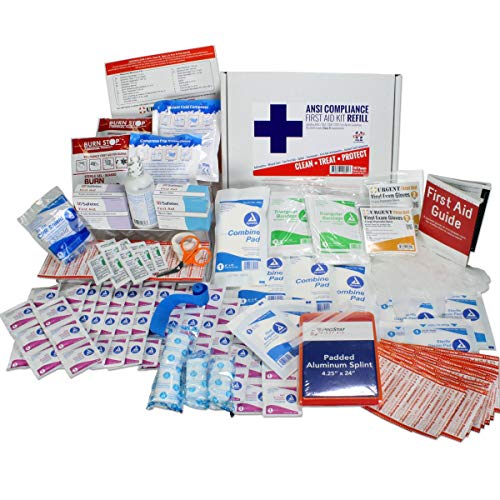OSHA & ANSI First Aid Kit Refill/Upgrade, 50 Person, 196 Pieces, ANSI 2015 Class B – Includes Splint, Tourniquet, Tools, Single dose and More: Fill Your kit or use to Upgrade to Current regulations…