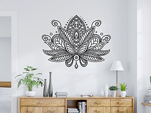Lotus Flower Wall Decal Mandala Indian Ornament Namaste Vinyl Sticker Decals Yoga Studio Bohemian Boho Bedroom Home Decor C646 (22×28)