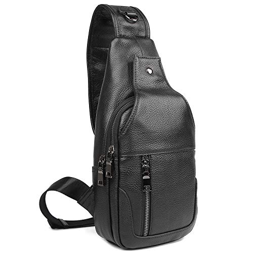 Full Grain Leather Crossbody Sling Bag Chest Backpack Outdoor Travel Hiking Sports Daypacks