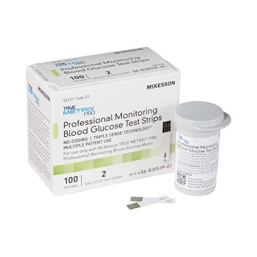 McKesson TRUE METRIX PRO Professional Monitoring Blood Glucose Test Strips – No Coding, Triple Sense Technology, Multiple Patient Use – Vials of Strips, 100 Strips, 1 Pack