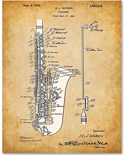 Saxophone – 11×14 Unframed Patent Print – Makes a Great Music Studio Decor and Gift Under $15 for Saxophone Players or Fans of Jazz or Blues Music