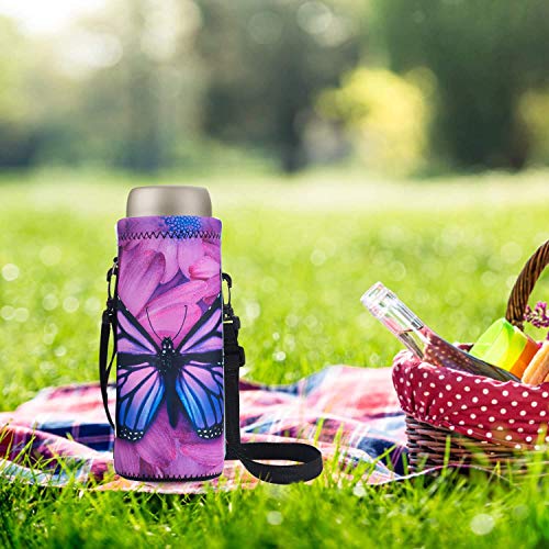 AUPET Water Bottle Carrier,Purple Butterfly 500ML Water Sport Bottle Cover Pouch Insulated Soft Sleeve Holder Case +Shoulder Strap | The Storepaperoomates Retail Market - Fast Affordable Shopping