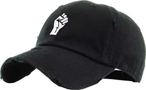 KBSV-046 BLK Black History Month Fist Black Power Fight Vintage Distressed Baseball Cap (One Size, Black Fist Vintage)