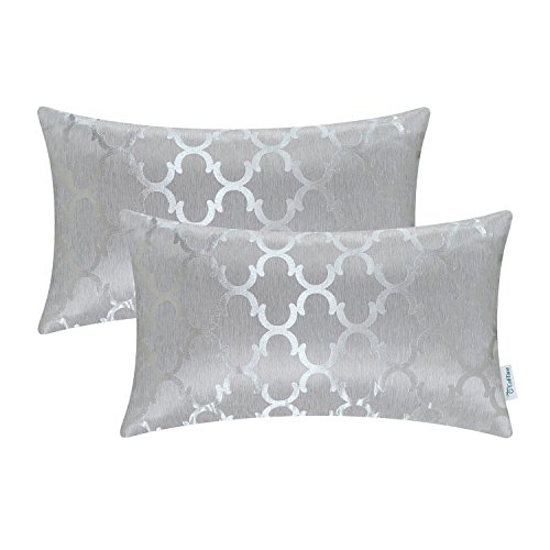 CaliTime Pack of 2 Cushion Covers Pillow Cases Shells for Home Sofa Couch Modern Shining & Dull Contrast Quatrefoil Accent Geometric 12 X 20 Inches Silver Gray