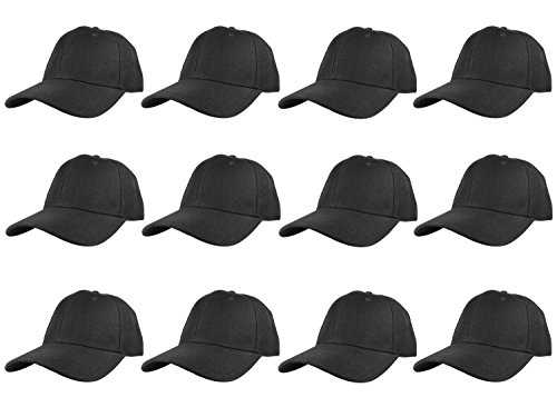 Gelante Plain Blank Baseball Caps Adjustable Back Strap Wholesale LOT 12 Pack- 001-Black