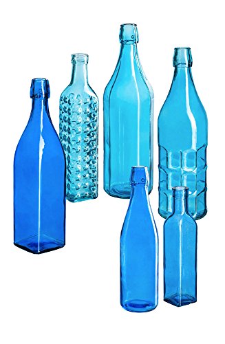 Evergreen Garden Brilliant Blue Glass Bottles, Set of 6