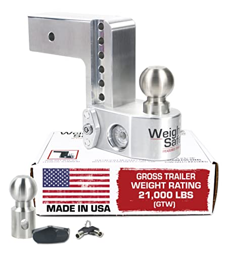 Weigh Safe Adjustable Trailer Hitch Ball Mount – 6″ Adjustable Drop Hitch for 3″ Receiver – Premium Heavy Duty Aluminum Trailer Tow Hitch with Built in Weight Scale for Anti Sway – 21,000 lbs GTW