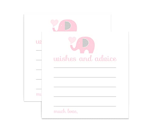 Pink Elephant Advice Cards for Baby Shower, Graduation, New Parents, Gender Reveal, Birthday Time Capsule – Notes of Congratulations Party Activity Girls – Royal Princess Theme Jungle (25 Pack)