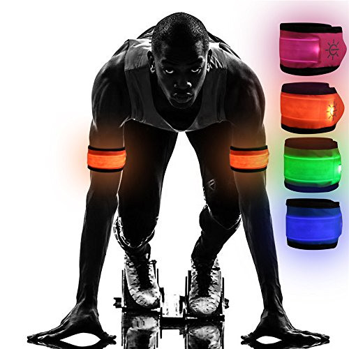 Emmabin [4 Pack LED Slap Armband Lights Glow Band for Running, Replaceable Battery – 4 Modes (Always Bright/Quick Flashing/Slow Flashing/Off), 35cm Glow Bracelets with 4Pcs (Mode: EB-AB4X35)