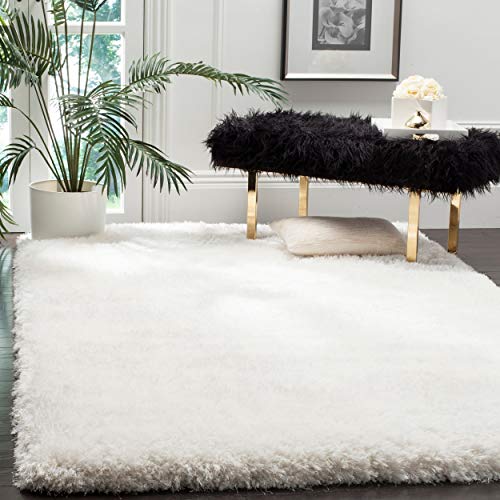 SAFAVIEH Luxe Shag Collection 8′ x 10′ Ivory SGX160A Handmade Glam 3.2-inch Extra Thick Area Rug
