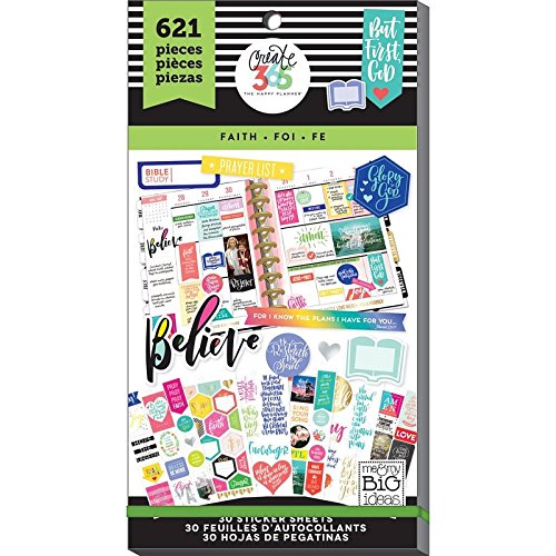 me & my BIG ideas Sticker Value Pack for Classic Planner – The Happy Planner Scrapbooking Supplies – Faith Theme – Multi-Color & Gold Foil – Great for Projects & Albums – 30 Sheets, 621 Stickers