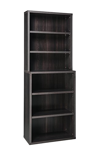 ClosetMaid Bookshelf with 6 Shelf Tiers, Adjustable Shelves, Tall Bookcase Hutch Sturdy Wood with Closed Back Panel, Black Walnut Finish