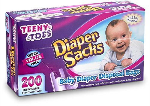 [200 Count] teeny Toes Fresh Fragrence Diaper Sacks – Waste Bag, With Tight Tie Close, Keeps The Bad Smell Away , Great For Walks, Home, Nursery, Or in cars, 1 pack