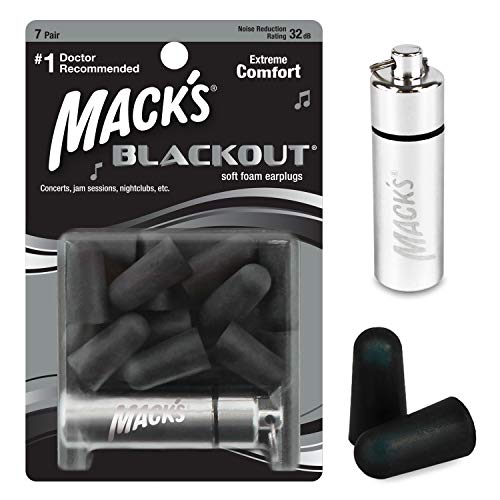 Mack’s Blackout Soft Foam Earplugs, 7 Pair with Travel Case – 32 dB Highest NRR, Comfortable Ear Plugs for Concerts, Jam Sessions, Nightclubs, Loud Events and Shooting Sports