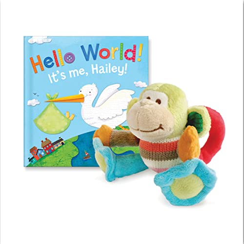 Hello World! – Personalized Children’s Story – I See Me! (Blue Board Story with Plush Monkey Rattle)