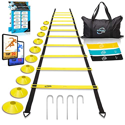 Invincible Fitness Agility Set – 10 Cones, 4 Hooks, 3 Resistance Bands & Bag – Improve Coordination, Speed, Power & Strength – Soccer, Football, Basketball, Tennis – for All Ages