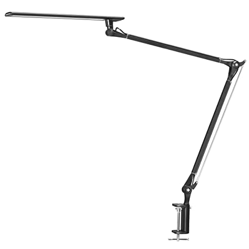 PHIVE LED Desk Lamp, Architect Task Lamp, Metal Swing Arm Dimmable Drafting Table Lamp with Clamp (Touch Control, Eye-Care Technology, Highly Adjustable Office, Craft, Studio, Workbench Light) Black