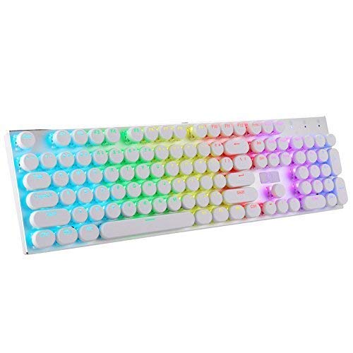 E-Element Keycap 104 Double Shot Injection Backlit Keycaps Retro Typewriter Style for all Gaming Mechanical Keyboards Keycaps with Keycap Remover White Color