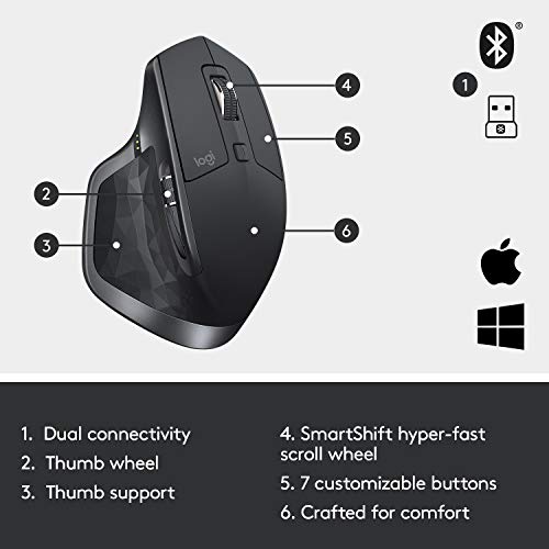 Logitech MX Master 2S Wireless Mouse – Use on Any Surface, Hyper-Fast Scrolling, Ergonomic Shape, Rechargeable, Control Upto 3 Apple Mac and Windows Computers, Graphite (Discontinued by Manufacturer) | The Storepaperoomates Retail Market - Fast Affordable Shopping