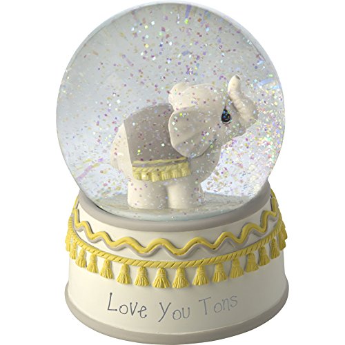 Precious Moments Resin/Glass Love You Tons Elephant Musical Snow Globe, Gray Chevron