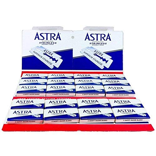 Astra Superior Stainless Double Edge Safety Razor Blades, 100 blades (5×20)