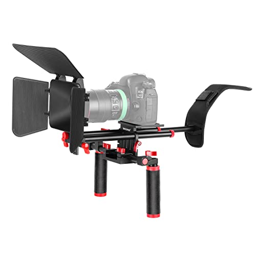 NEEWER Camera Shoulder Rig, Video Film Making System Kit for DSLR Camera and Camcorder with Shoulder Mount, 15mm Rod, Handgrip and Matte Box, Compatible with Canon Nikon Sony DSLR Cameras (Red)