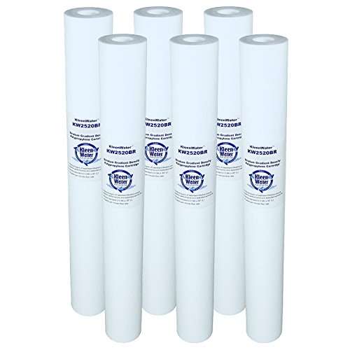 KleenWater Dirt Sediment Water Filter, 20 Micron Replacement Cartridges, 2.5 x 20 Inch Melt Blown, Set of 6 with O-Ring