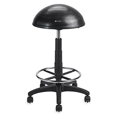 Gaiam Balance Ball Chair Stool, Half-Dome Stability Ball Adjustable Tall Office Sit Stand Swivel Desk Chair Drafting Stool with Round Foot Rest for Standing Desks Home or Office – Black 33