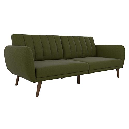 Novogratz Brittany Sofa Futon – Premium Upholstery and Wooden Legs – Green