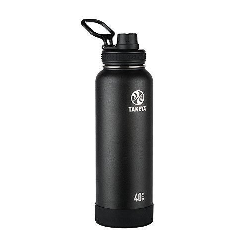 Takeya Actives Insulated Stainless Steel Water Bottle with Spout Lid, 40 Ounce, Onyx